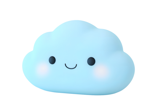 Cute Blue Cloud with a Smiling Face and Blushing Cheeks.