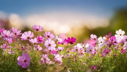Naklejka premium beautiful cosmos flowers in garden background