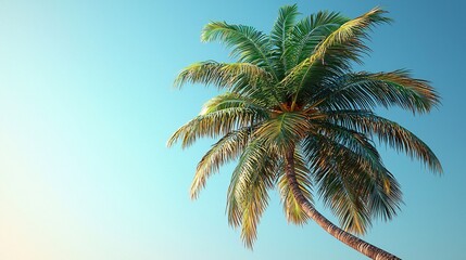 Lush Tropical Palm Tree against a Vivid Blue Sky Summer Vacation Paradise