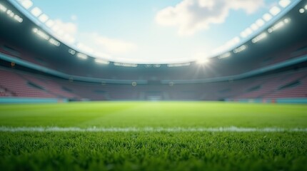 Fototapeta premium A soccer field with a bright sun shining on it