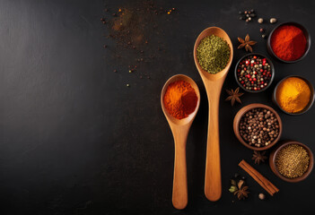 Directly above the table of various spices