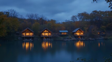 Fototapeta premium Serene Autumn Foliage by Charming Rustic Cabins
