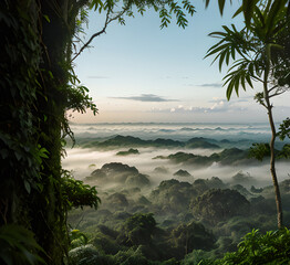  Tropical Wall Mural, Tropical Landscape Mural Design, Plam Trees, Birds, Peacock, Watercolor Background.generative ai
