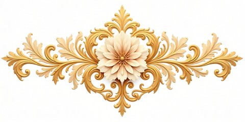 Elegant Golden Floral Ornament Baroque Style Vintage Design Element 3D Render White Background