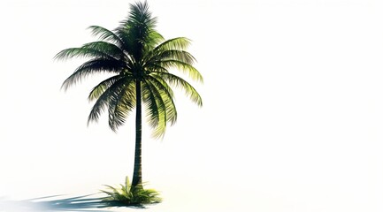 Single Tropical Palm Tree Isolated on White Background Lush Greenery Summer Vacation Holiday Concept
