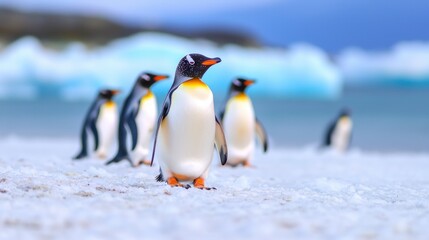 Obraz premium Antarctic Gentoo Penguins Colony Wildlife Ice Snow Birds