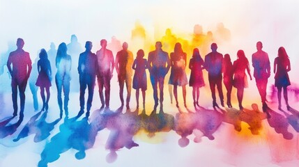 Obraz premium Vibrant Crowd: A Watercolor Depiction of Unity and Diversity