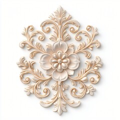 Elegant Cream and Gold Baroque Floral Ornament 3D Render Wall Decor Interior Design