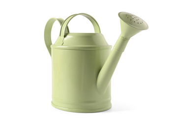 Green watering can on white background