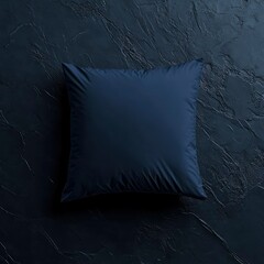 Dark Navy Blue Pillow on Dark Textured Background - Mockup for Design
