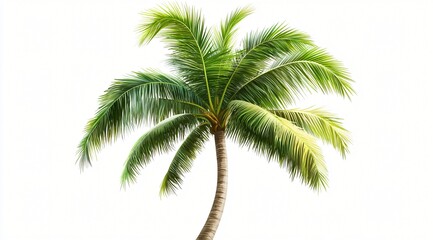 Lush Green Tropical Coconut Palm Tree Isolated on White Background for Summer Vacation Designs