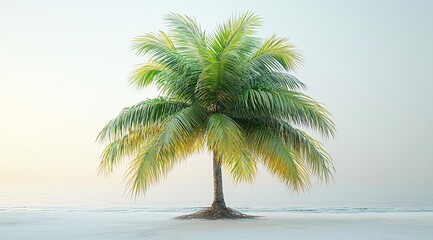 Serene Single Palm Tree on Tropical Beach at Dawn Idyllic Seascape