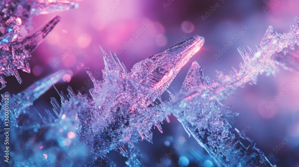 Wall mural stunning close-up of ice crystal formations reflecting colorful light. experience the beauty of wint