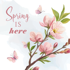 Spring is here painting with tree branch in bloom Butterflies