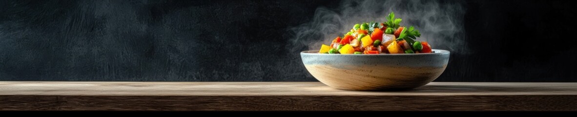 A bowl of food with steam rising from it