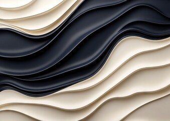 Obraz premium Abstract wavy layers, black and cream