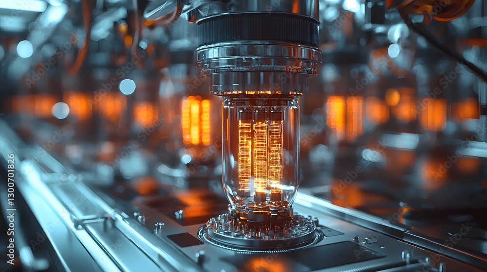 Poster high-tech machine equipped with bright light functionality for enhanced visibility in industrial wor