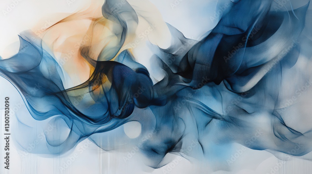 Poster abstract rendering of fluid forms in contrasting shades and translucent layering