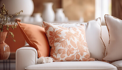 Floral Pattern Pillows on White Sofa Home Decor