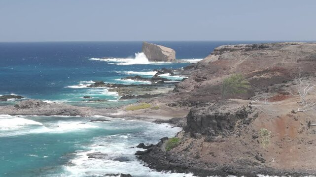 Aerial View Tropical Island Beach Coast, Marquesas Islands, French Polynesia