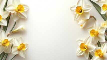 Obraz premium An ultra-clean daffodil border with gold foil detailing, modern typographic elements, and soft shadow effects, ideal for luxury branding designs