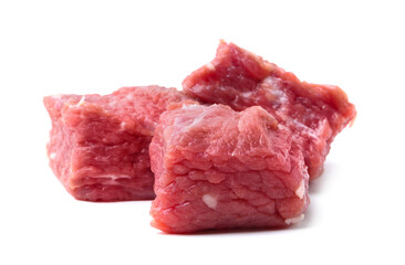 Pieces of raw beef meat isolated on white