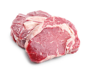 Pieces of raw beef meat isolated on white