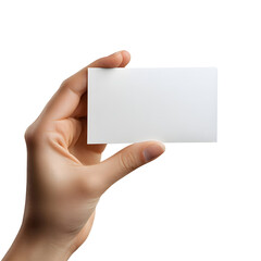 Hand Holding Blank Business Card Against Transparent Background