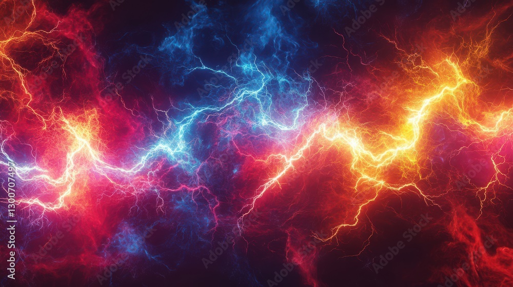 Poster dynamic interplay of fiery and icy energy streams across ethereal canvas
