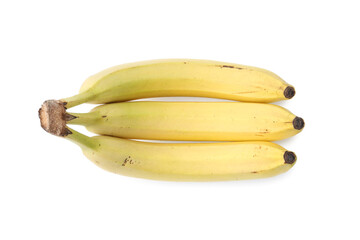 Bunch of ripe bananas isolated on white, top view