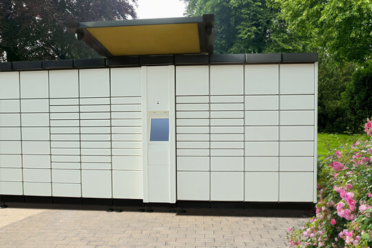 Modern postal machine for parcels and letters outdoors