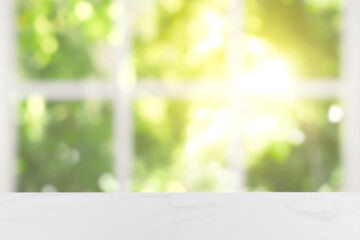 Empty white marble table in room. Space for design