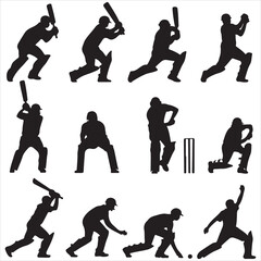set vector various style cricket player silhouettes