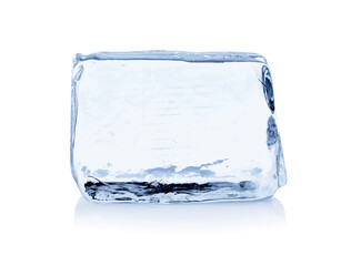 One cube of clear ice isolated on white