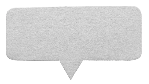 Grey blank cut out cardboard paper speech bubble with round rounded corners rough edges, copy space for text on transparent png background design element