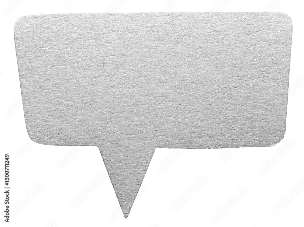 Poster grey blank cut out cardboard paper speech bubble with round rounded corners rough edges, copy space 
