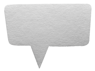 Grey blank cut out cardboard paper speech bubble with round rounded corners rough edges, copy space for text on transparent png background design element