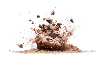 Chocolate cookie explosion creating a delightful mess in a minimalist setting for dessert lovers, cut out