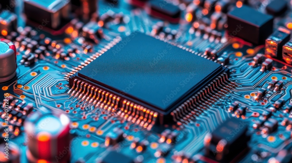 Poster close-up of a microchip on a circuit board