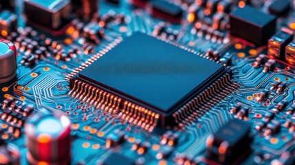 Close-up of a Microchip on a Circuit Board