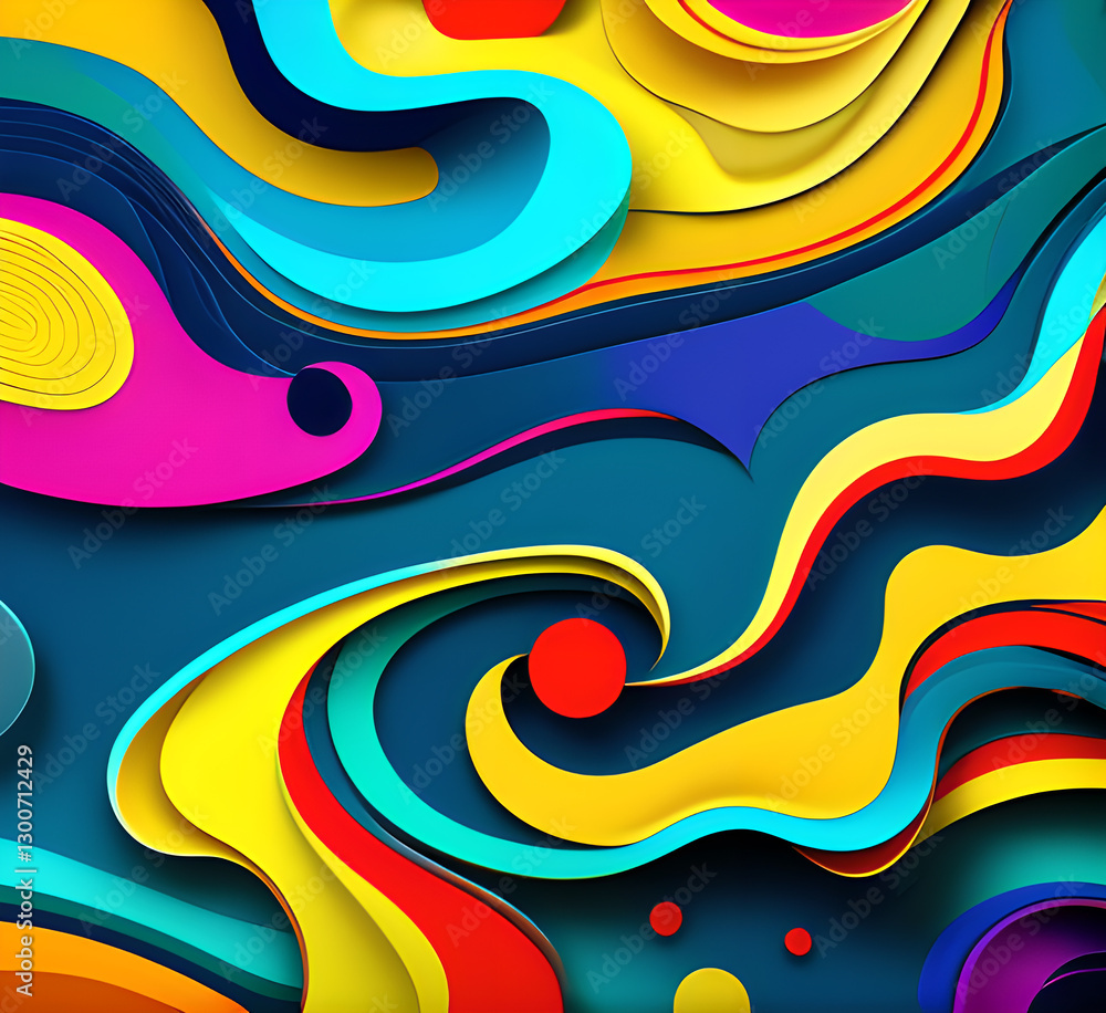 Poster this colorful illustration features vibrant abstract layers that flow and swirl gracefully across a 