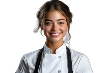 Professional Smiling Waitress in Modern Uniform Isolated on Transparent Background with Clean and Minimal Surroundings