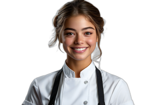 Professional Smiling Waitress in Modern Uniform Isolated on Transparent Background with Clean and Minimal Surroundings