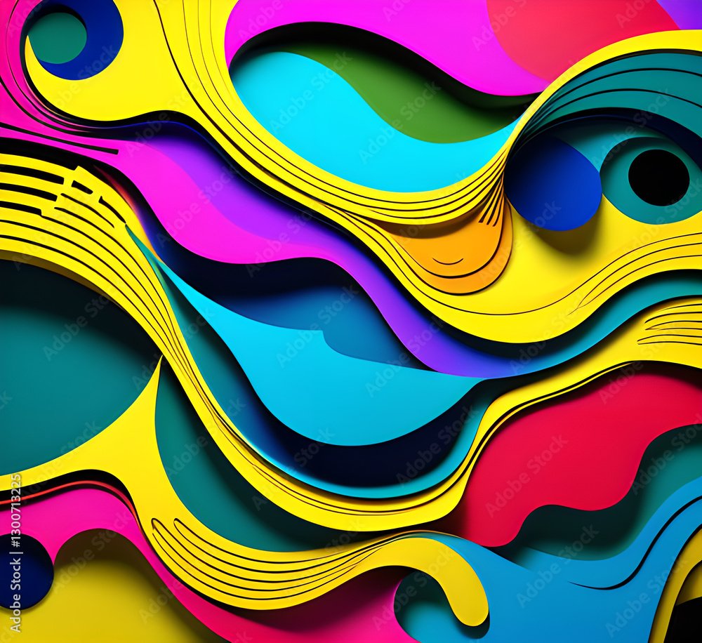 Poster this colorful illustration features vibrant abstract layers that flow and swirl gracefully across a 
