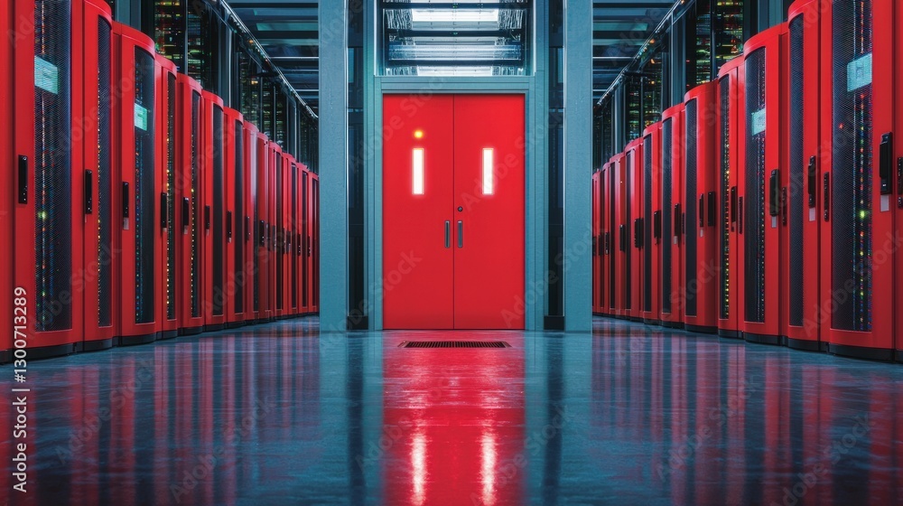 Aufkleber red server room data center corridor technology network servers it infrastructure