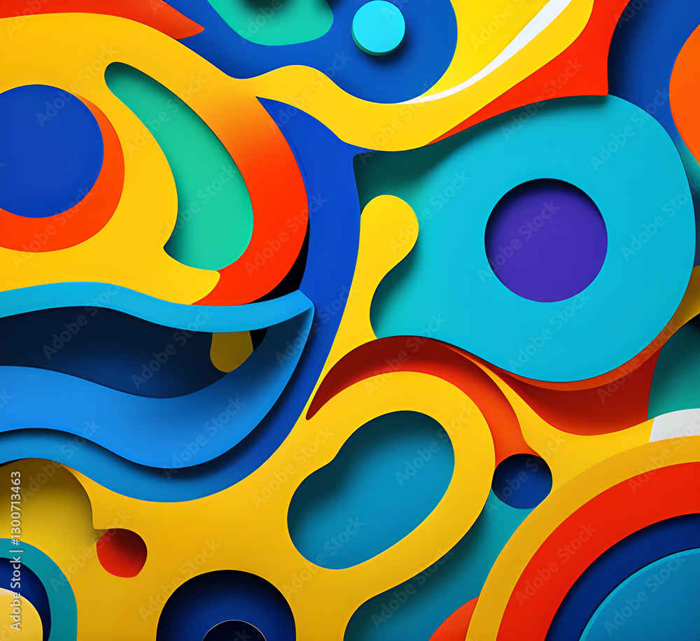Fototapete This colorful illustration features vibrant abstract layers that flow and swirl gracefully across a serene blue background, creating a dynamic and engaging visual element.generative ai