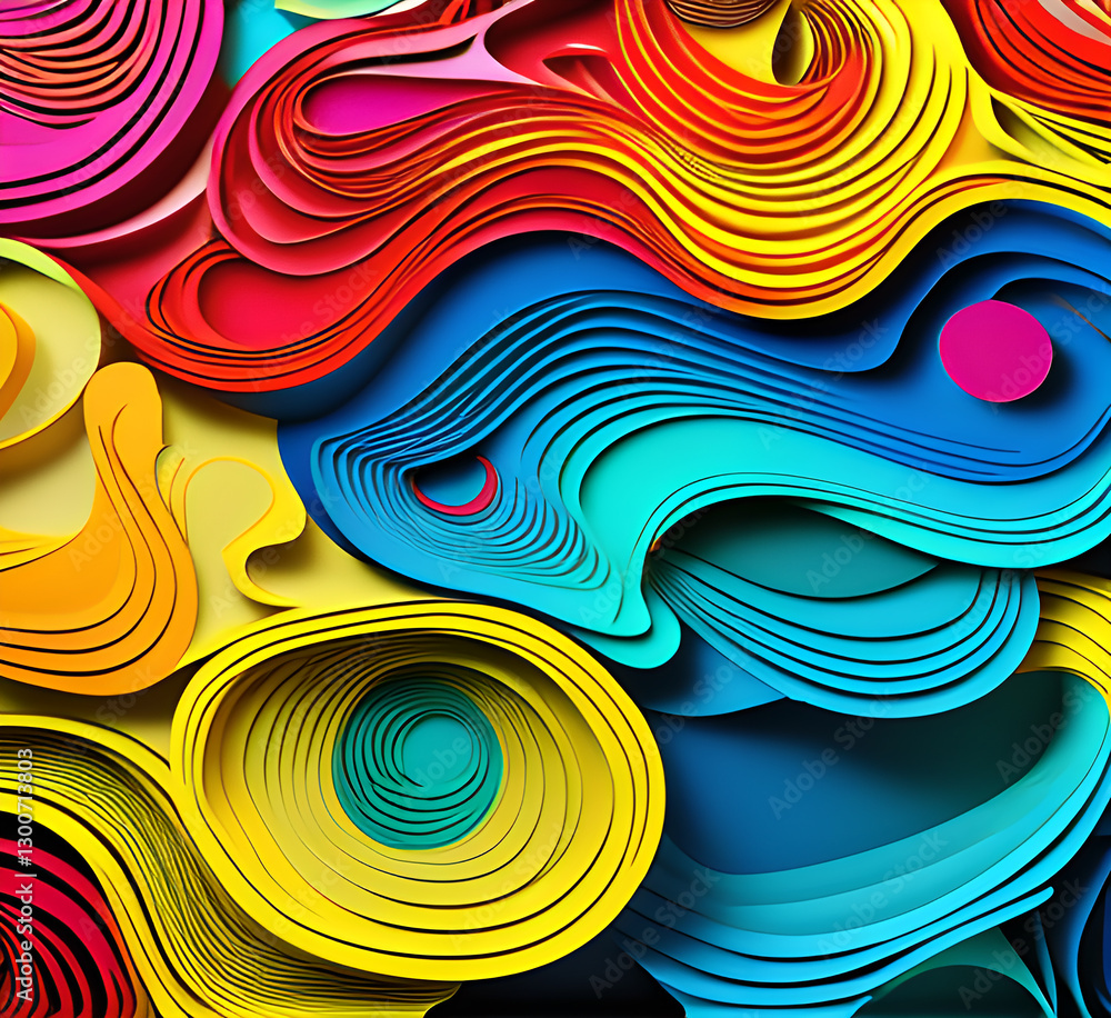 Poster this colorful illustration features vibrant abstract layers that flow and swirl gracefully across a 