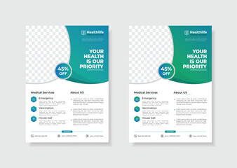 Design of medical flyers corporate medical and medical flyer a4 size creative design  template for printing and vector layout 