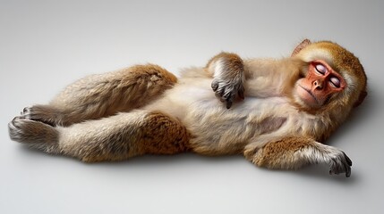 Obraz premium Sleeping monkey on a plain background, possible use for animal rights, cute image