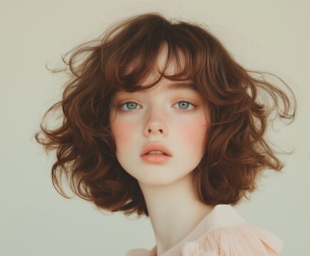 Model with short waving hair